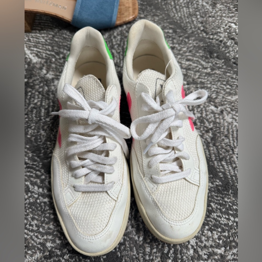 Veja White and Pink Sneakers